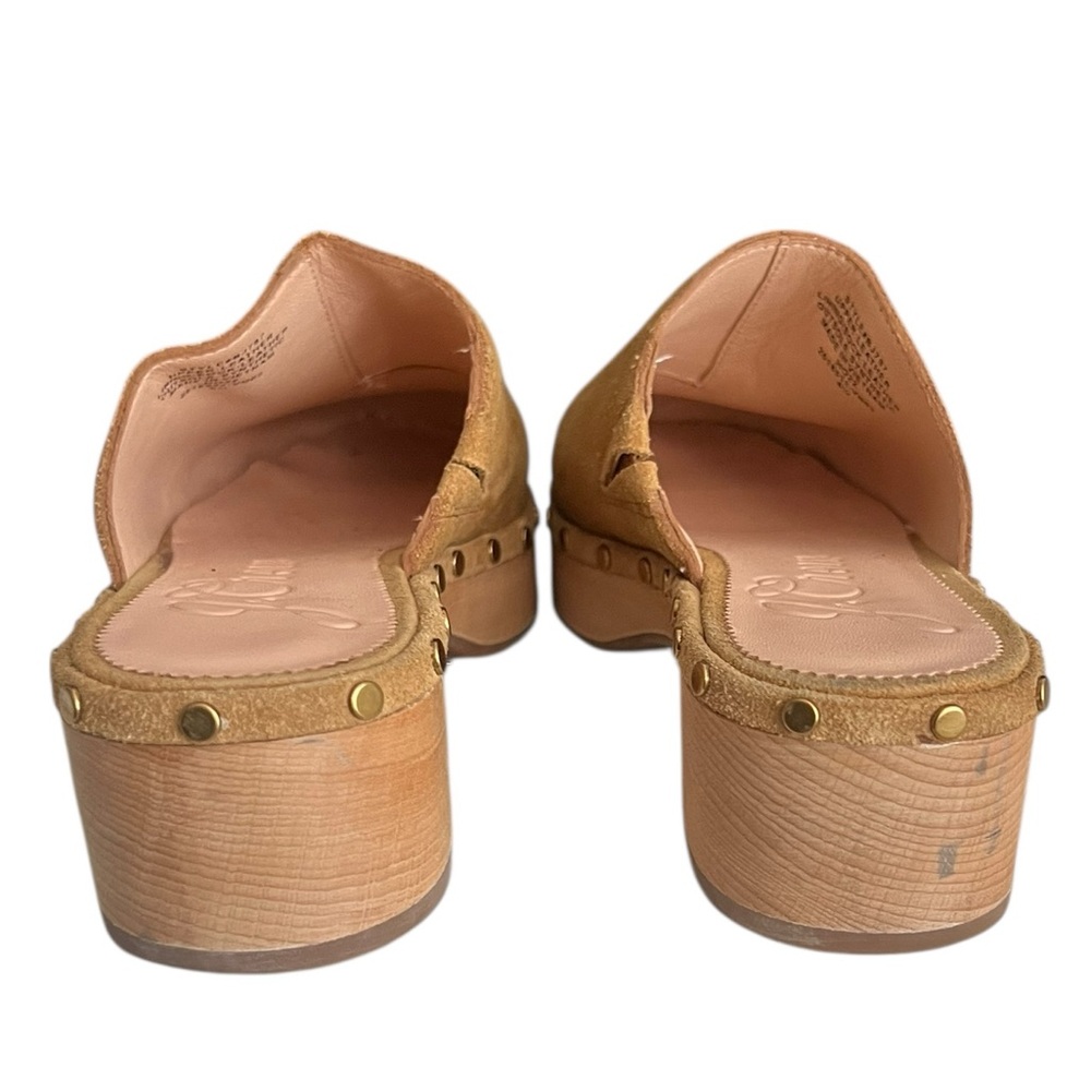 J.Crew Tan Suede Leather Clog Mules Size 6.5 | Wood Studded Slip-Ons - Picture 5 of 9